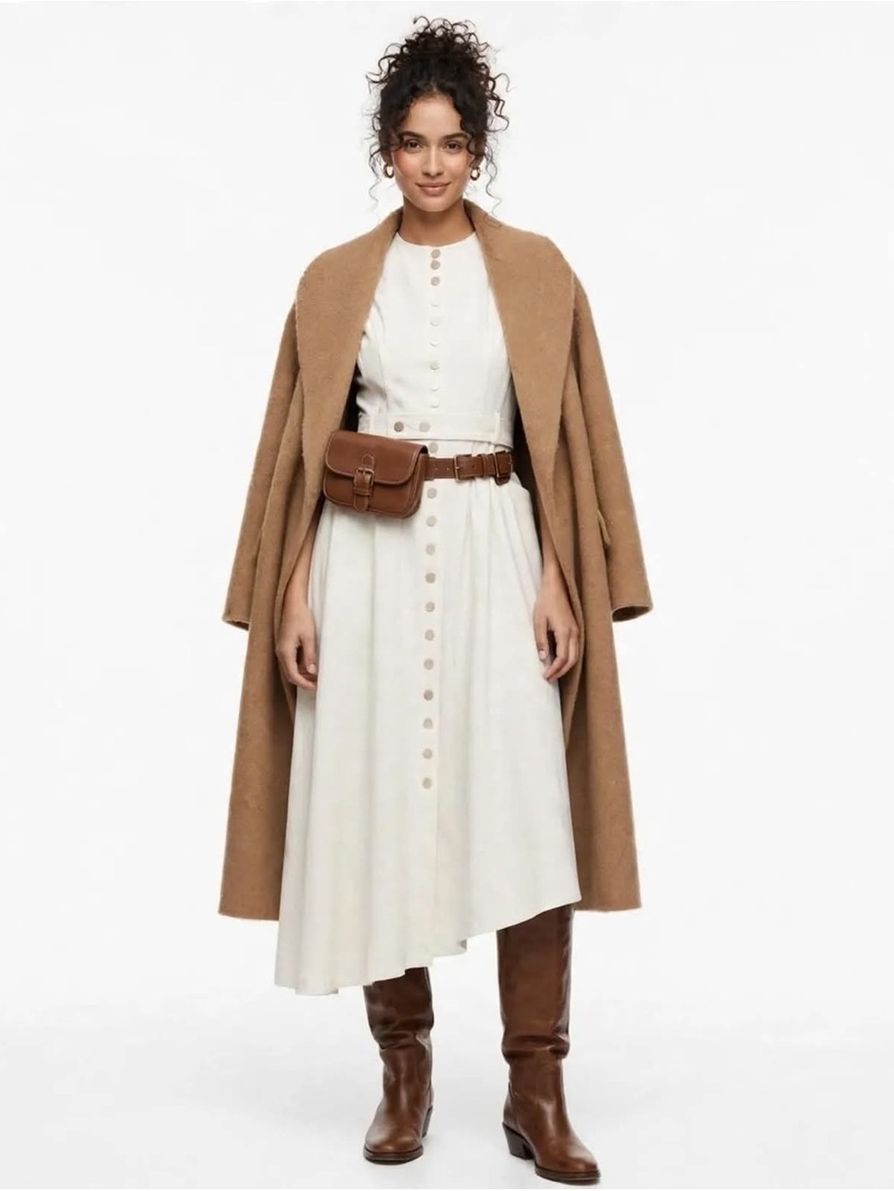 Zara Cream Midi Belted Dress